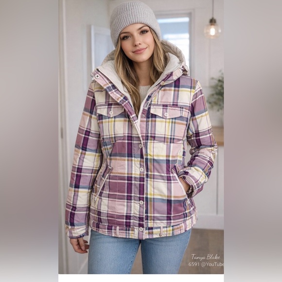 Powder Room Jackets & Blazers - Plaid Women's Jacket - Purple and Cream